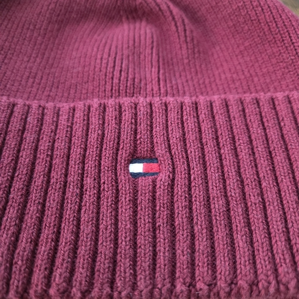 Tommy Hilfiger Mens Knitted Beanie Skull Cap Hat Red, Cotton One Size - Picture 2 of 5